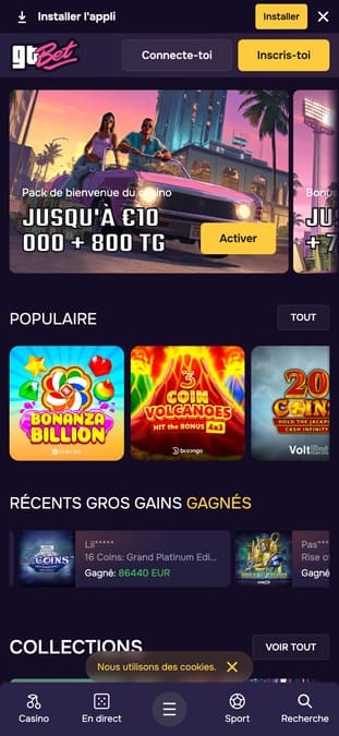 GTBet casino application