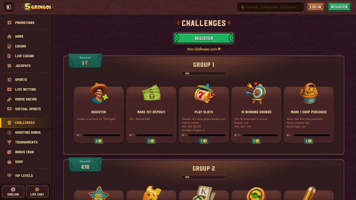 Challenges 5Gringos Casino
