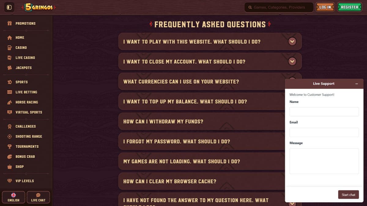 FAQ 5Gringos Casino