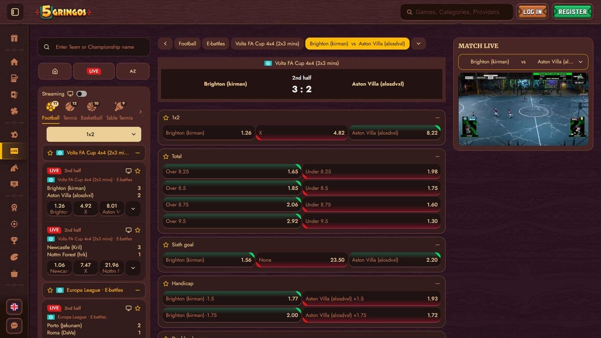 Live betting 5Gringos Casino
