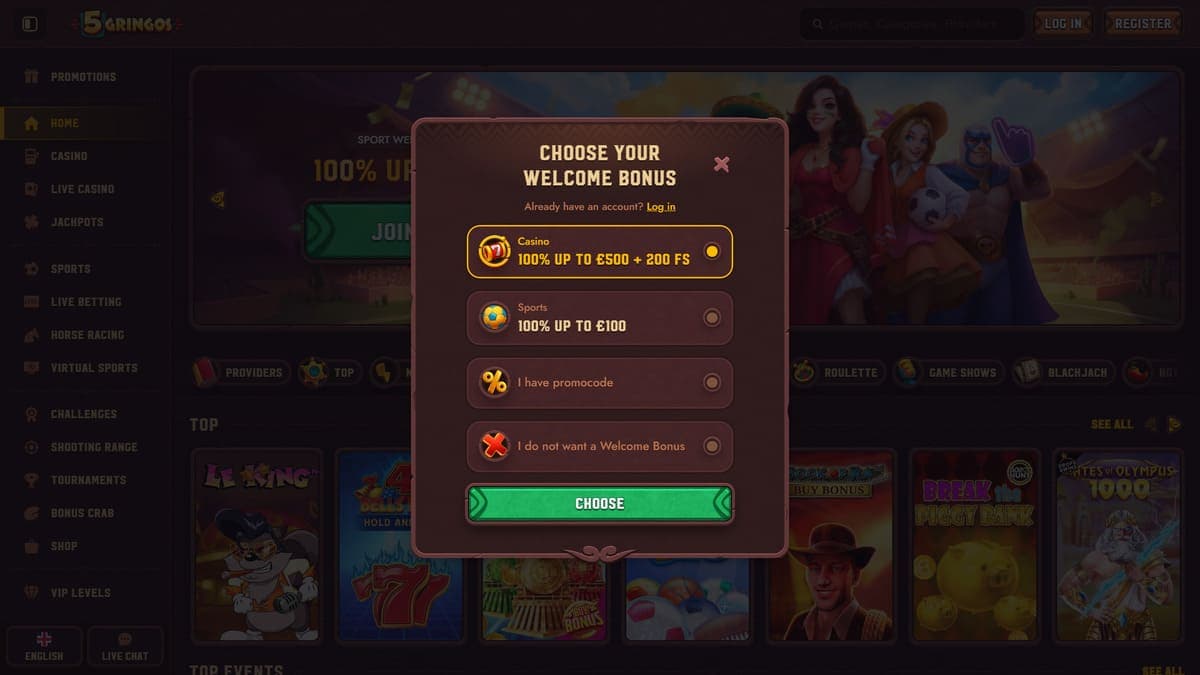 Registration 5Gringos Casino