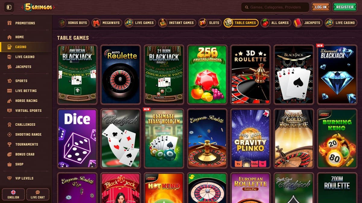 Table games 5Gringos Casino