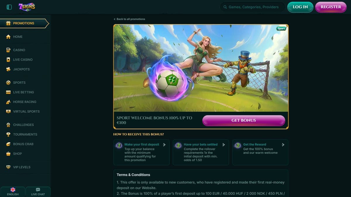 Sports welcome bonus 7Signs Casino