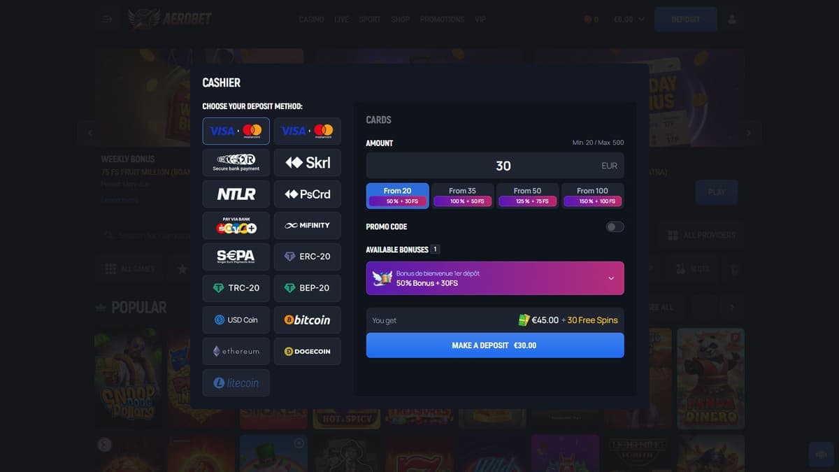Deposit Aerobet Casino