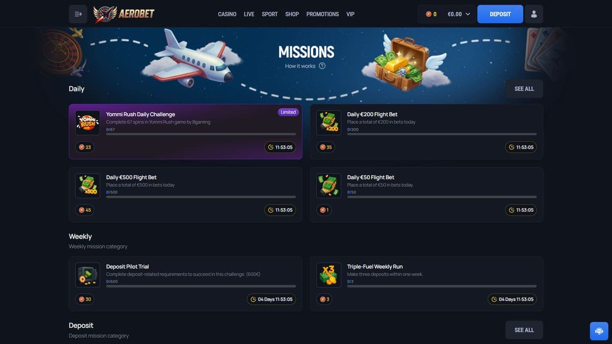 Missions Aerobet Casino