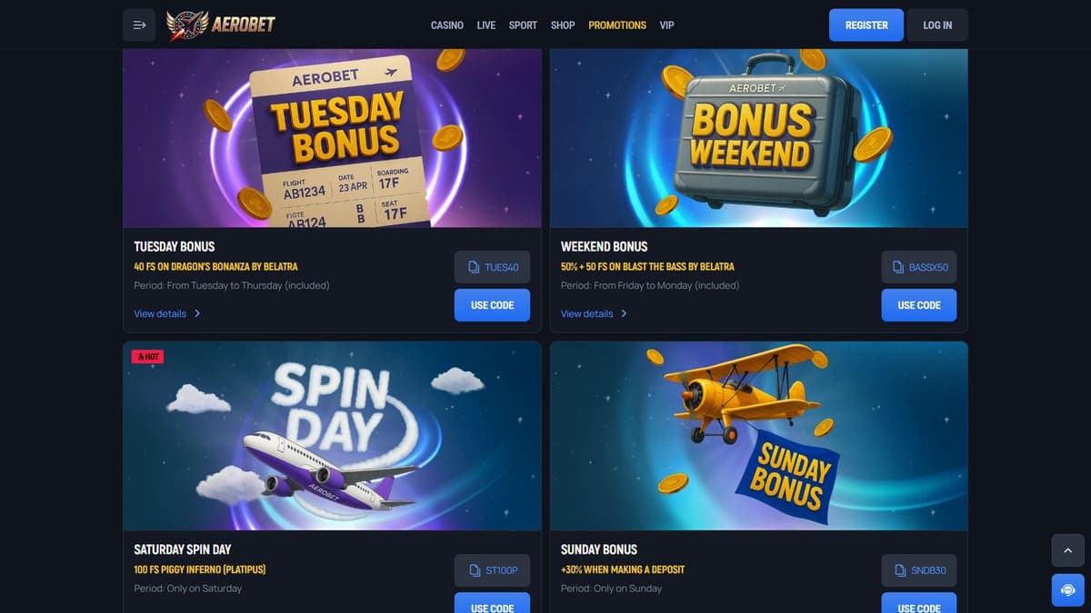 Promotions Aerobet Casino