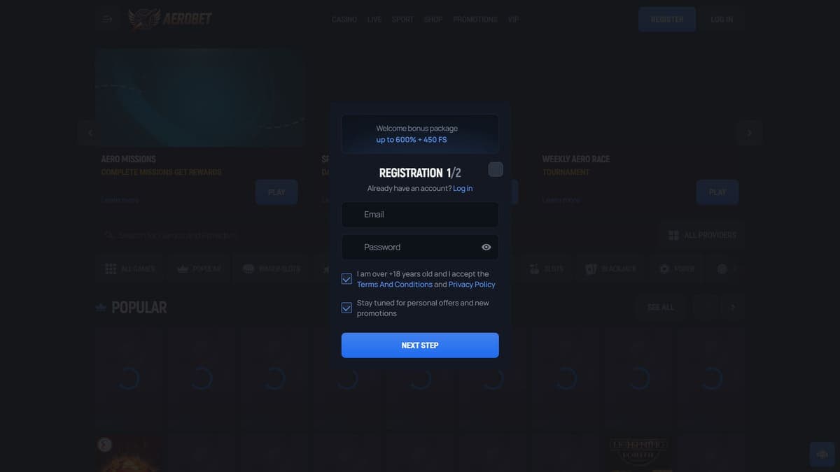 Sign up Aerobet Casino