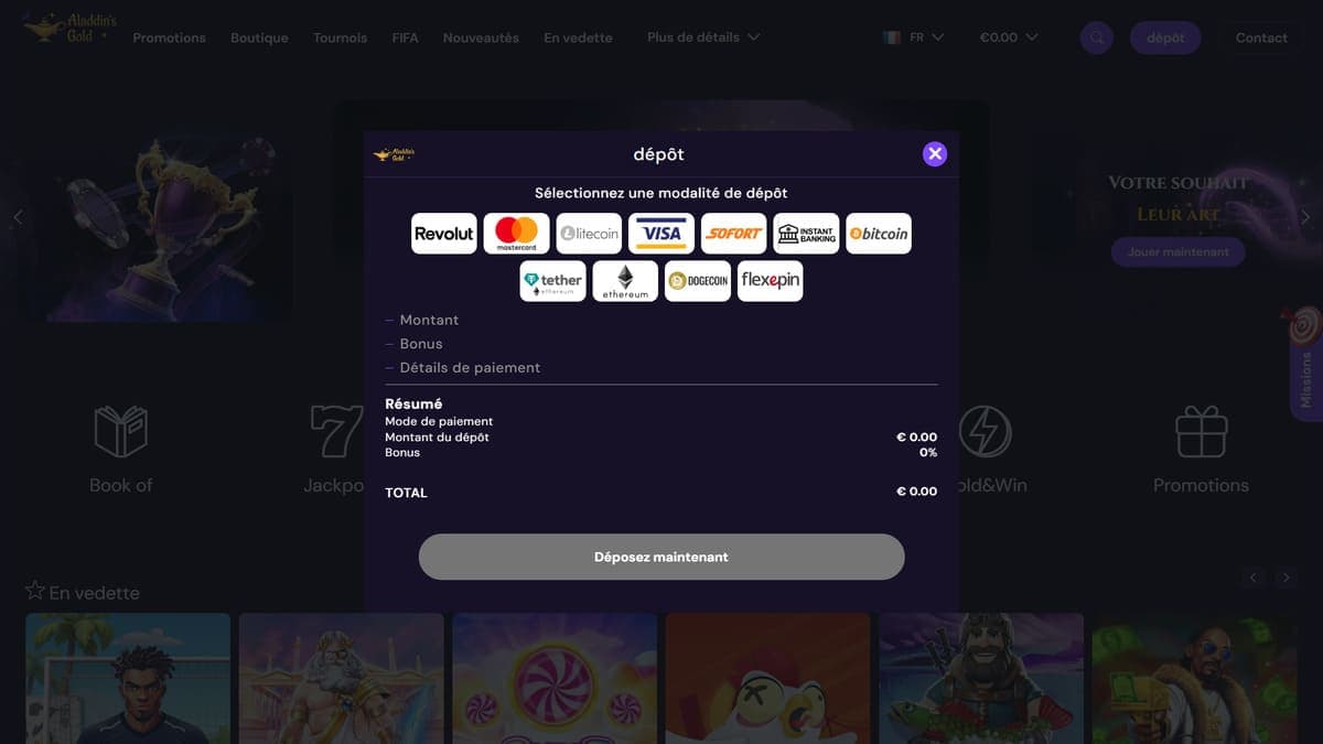 Deposit Aladdin's Gold Casino