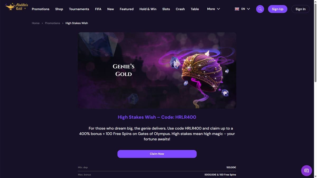 Exclusive offer Aladdin's Gold Casino