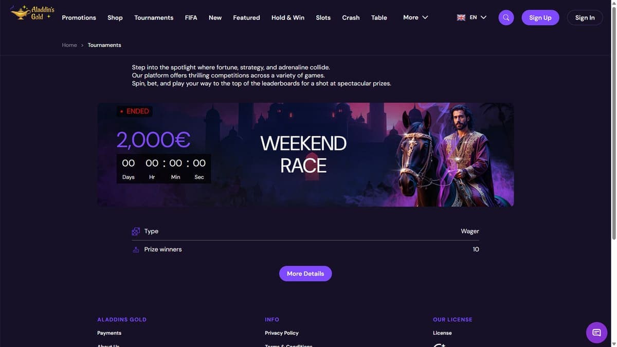 Tournaments Aladdin's Gold Casino