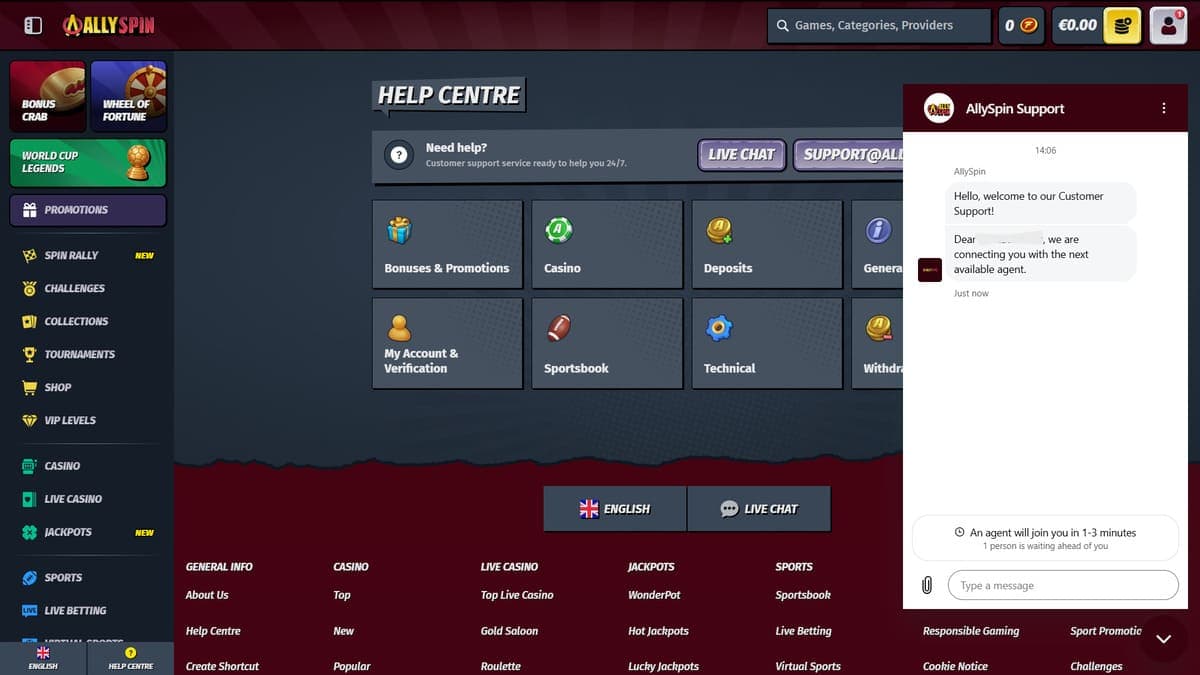 Help centre AllySpin Casino
