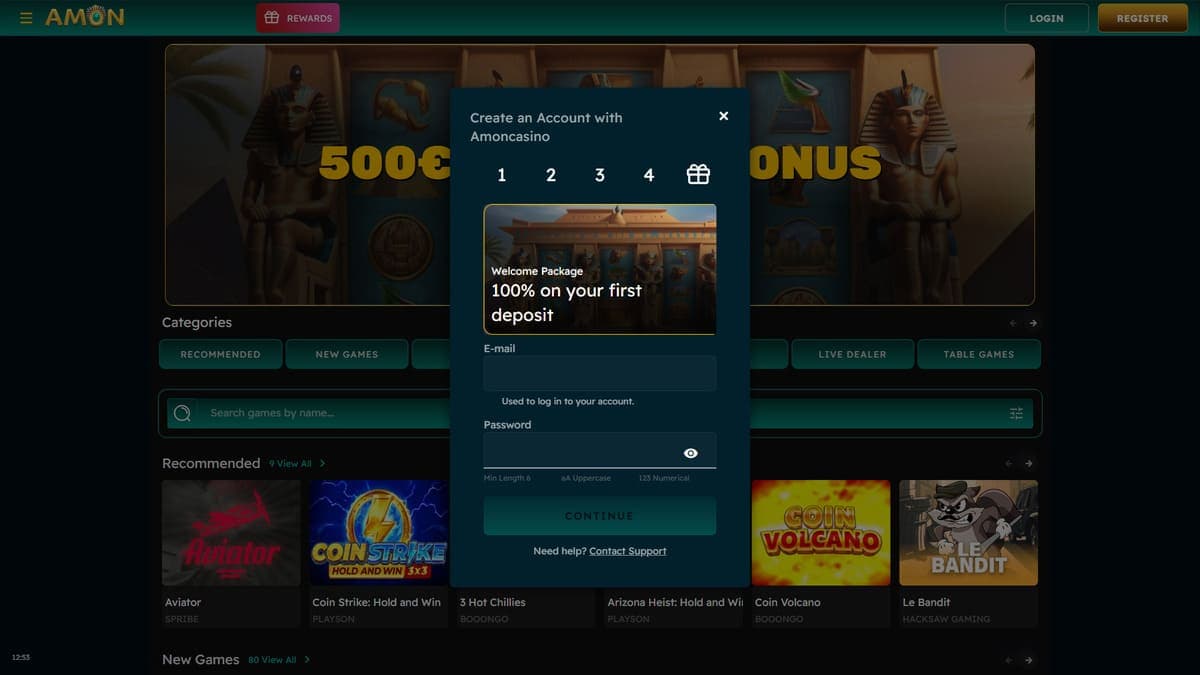 Registration Amon Casino