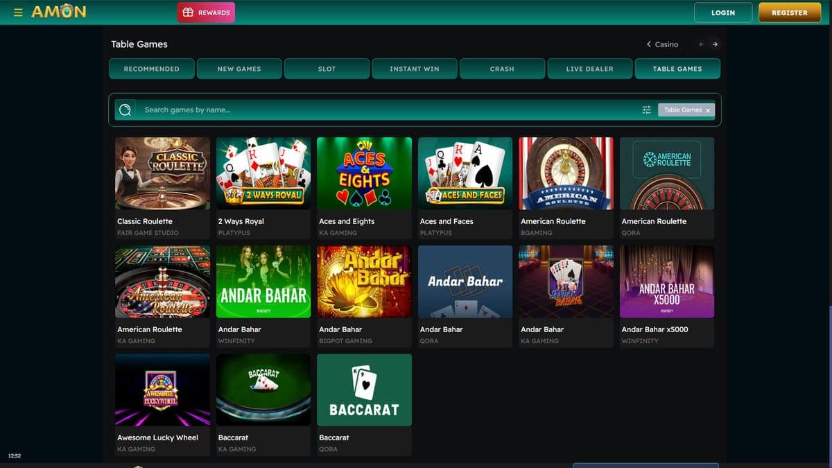 Table games Amon Casino
