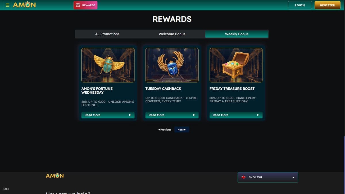 Weekly bonuses Amon Casino