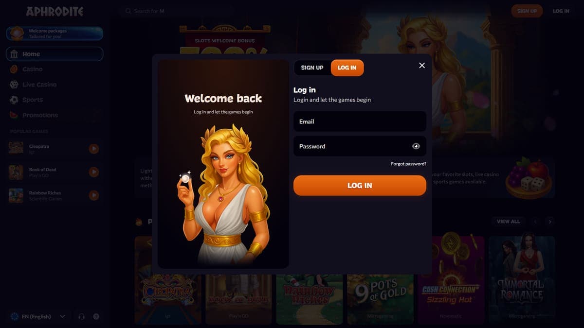 Log in selon pays Aphrodite Casino