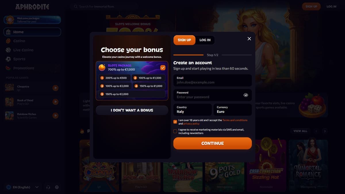 Sign-up Aphrodite Casino