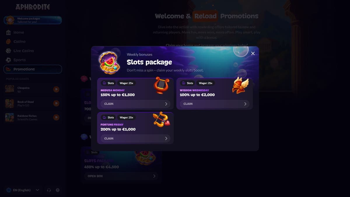 Weekly Bonuses Aphrodite Casino
