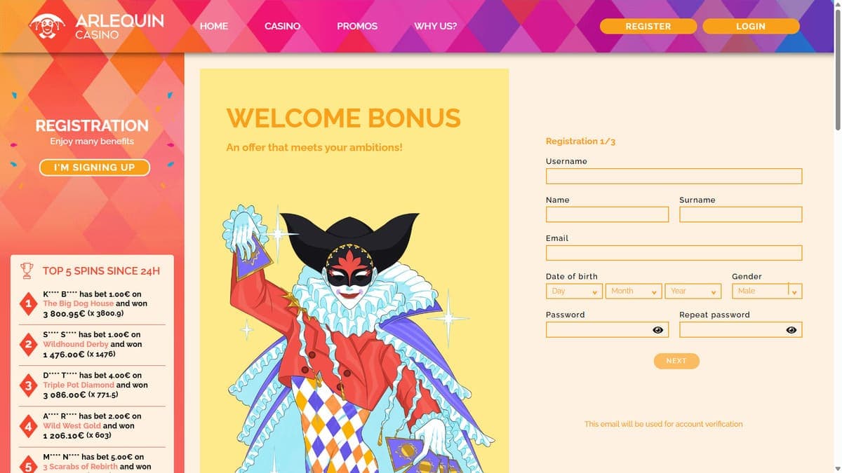 Registration Arlequin Casino