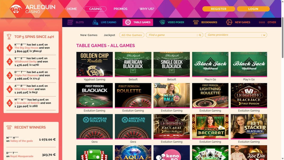 Table games Arlequin Casino