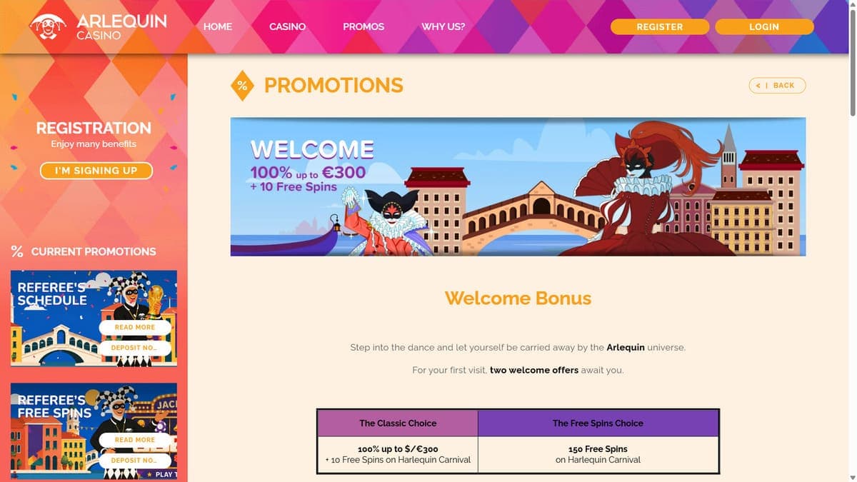 Welcome offer Arlequin Casino