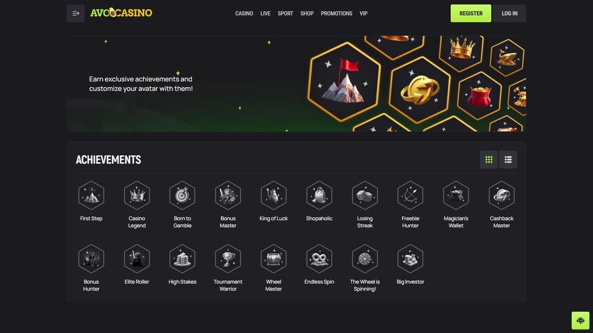 Achievements Avocasino Casino