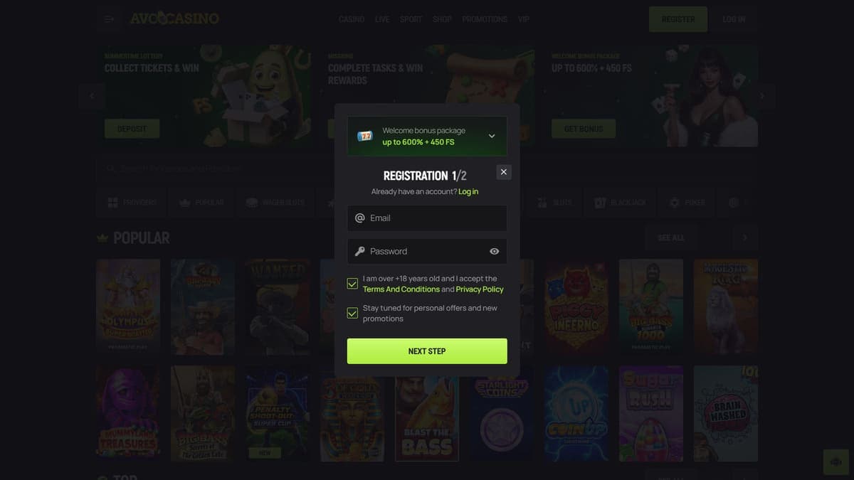 Sign up Avocasino Casino