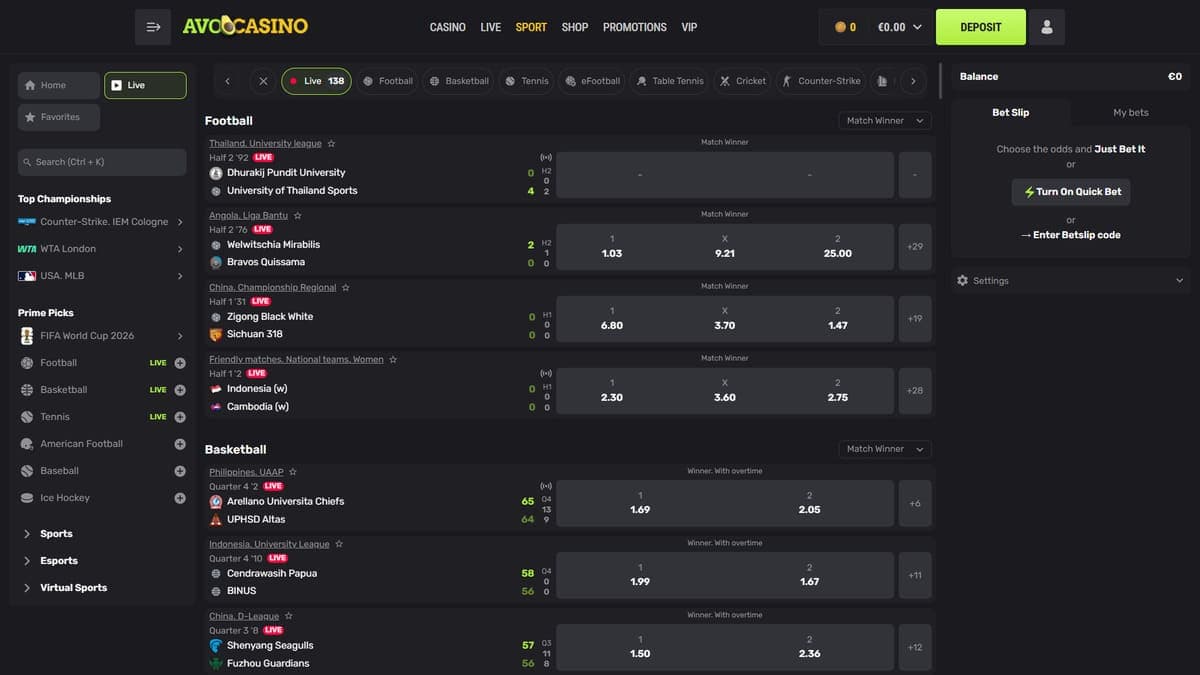 Sports live Avocasino Casino