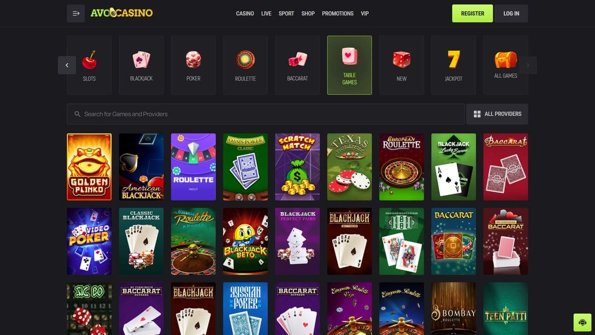 Table games Avocasino Casino