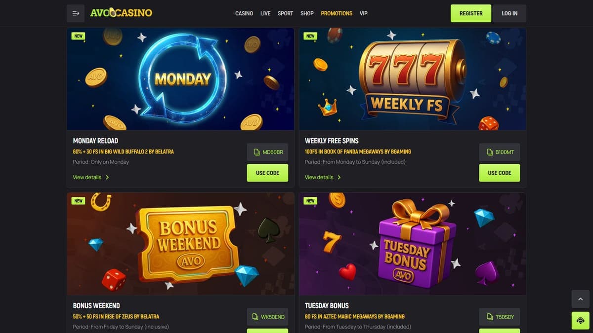 Weekly offers Avocasino Casino