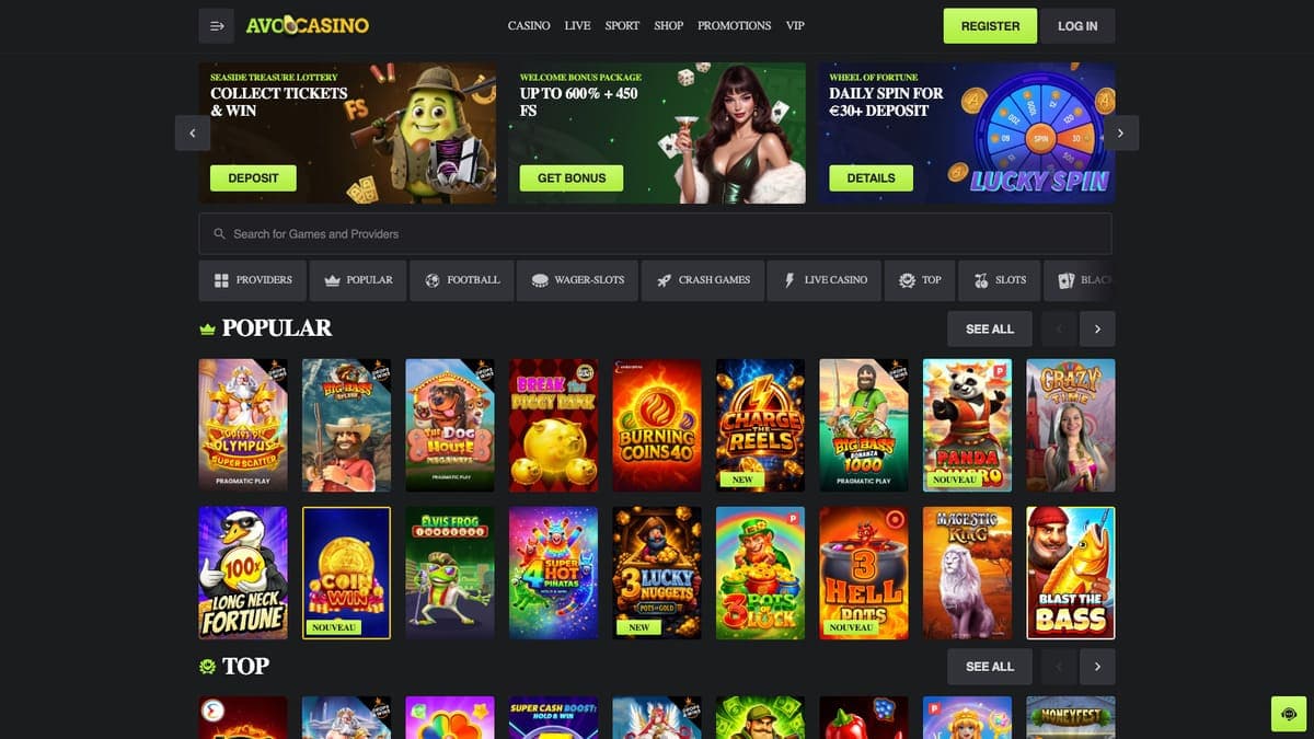 Avocasino homepage