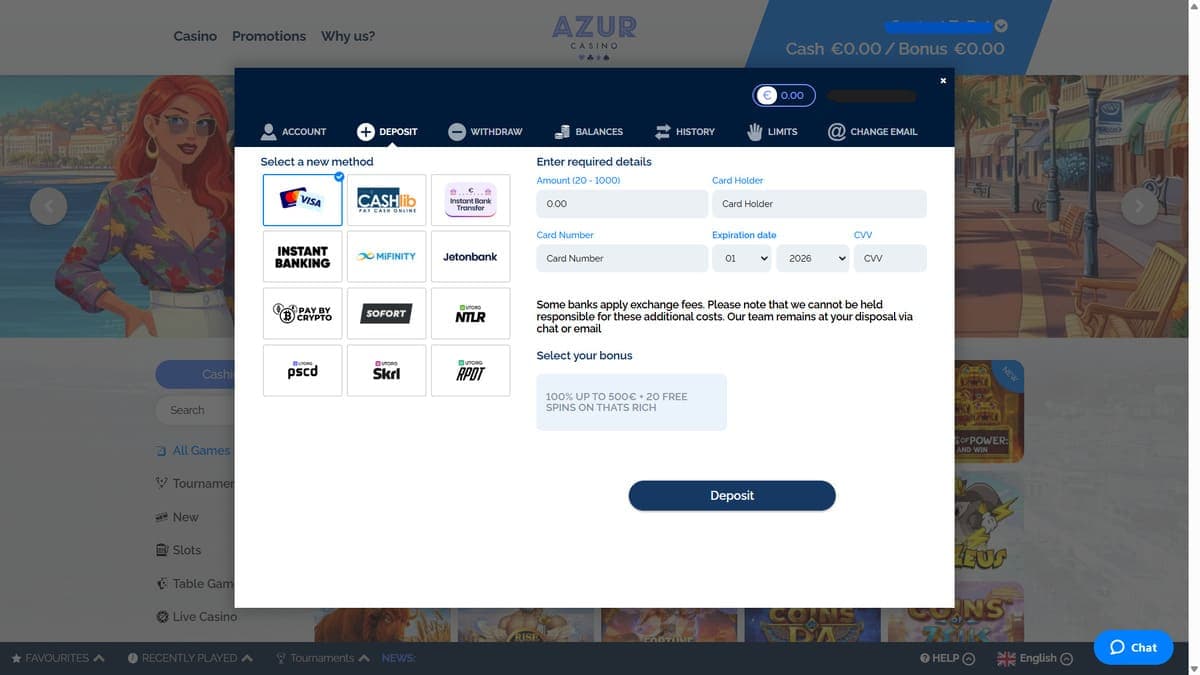 Deposit Azur Casino