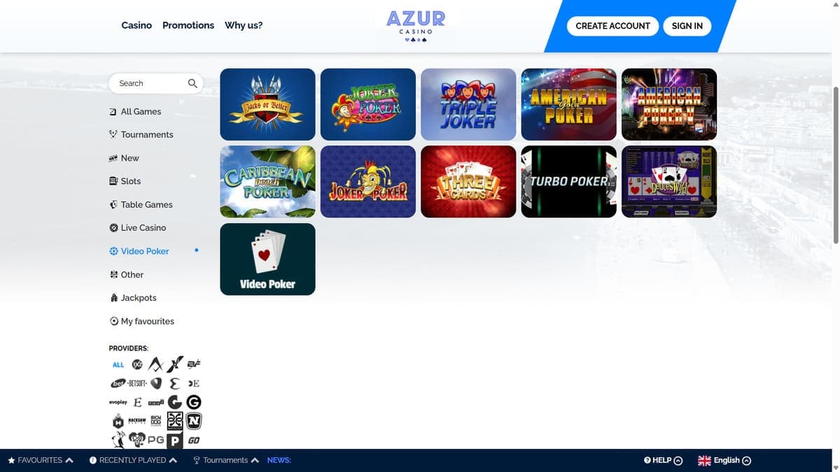 Video poker Azur Casino
