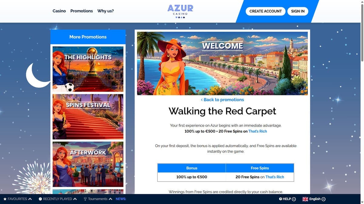 Welcome gift Azur Casino