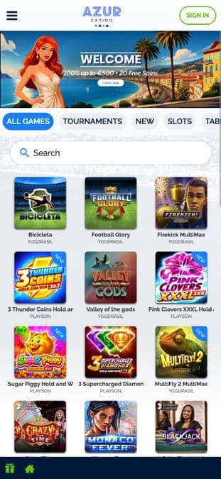 Azur casino mobile