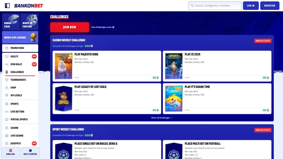 Challenges Bankonbet Casino
