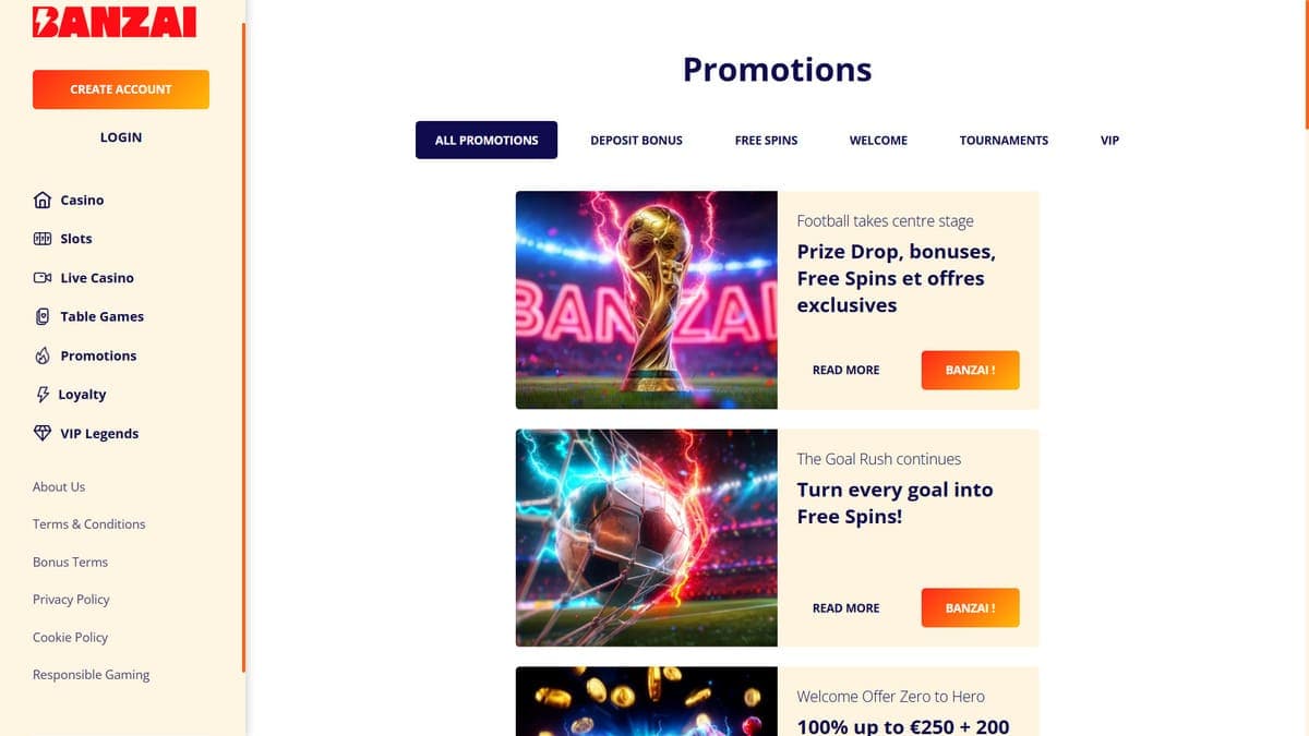 Promotions Banzai Casino