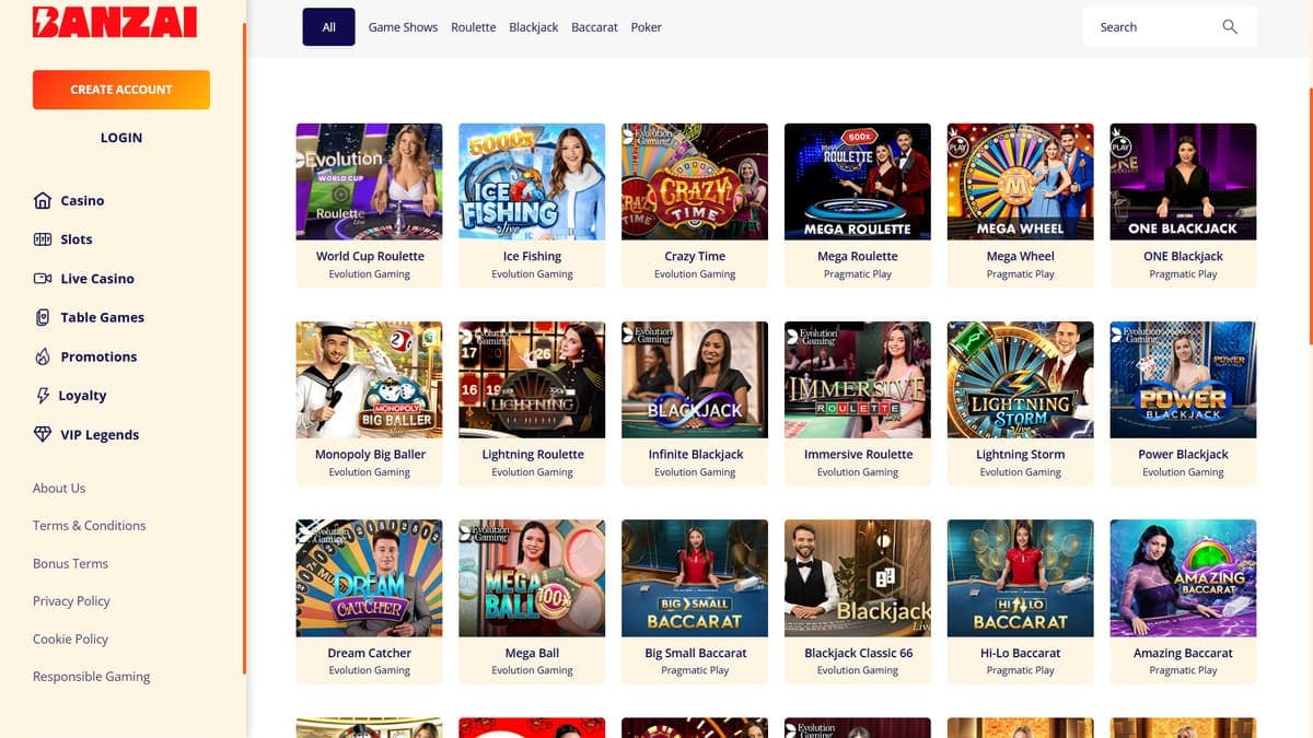 Live casino Banzai Casino