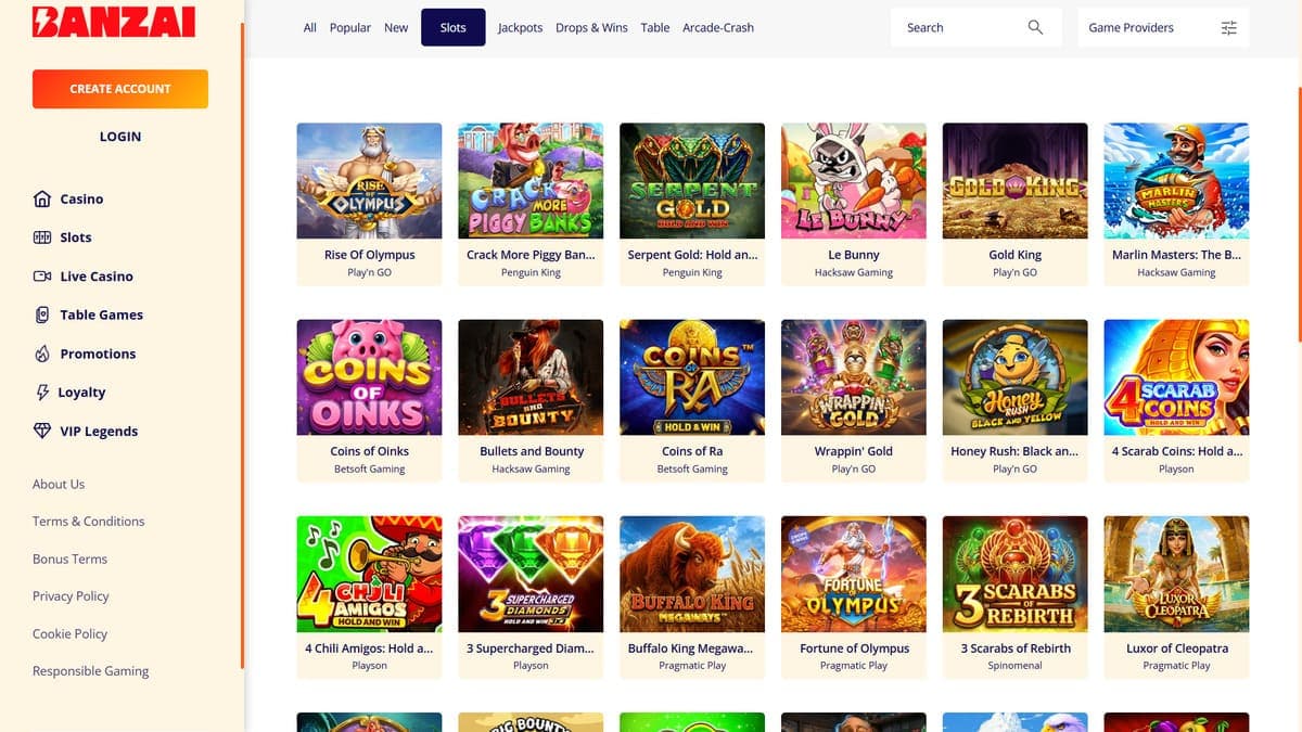 Slot machines Banzai Casino