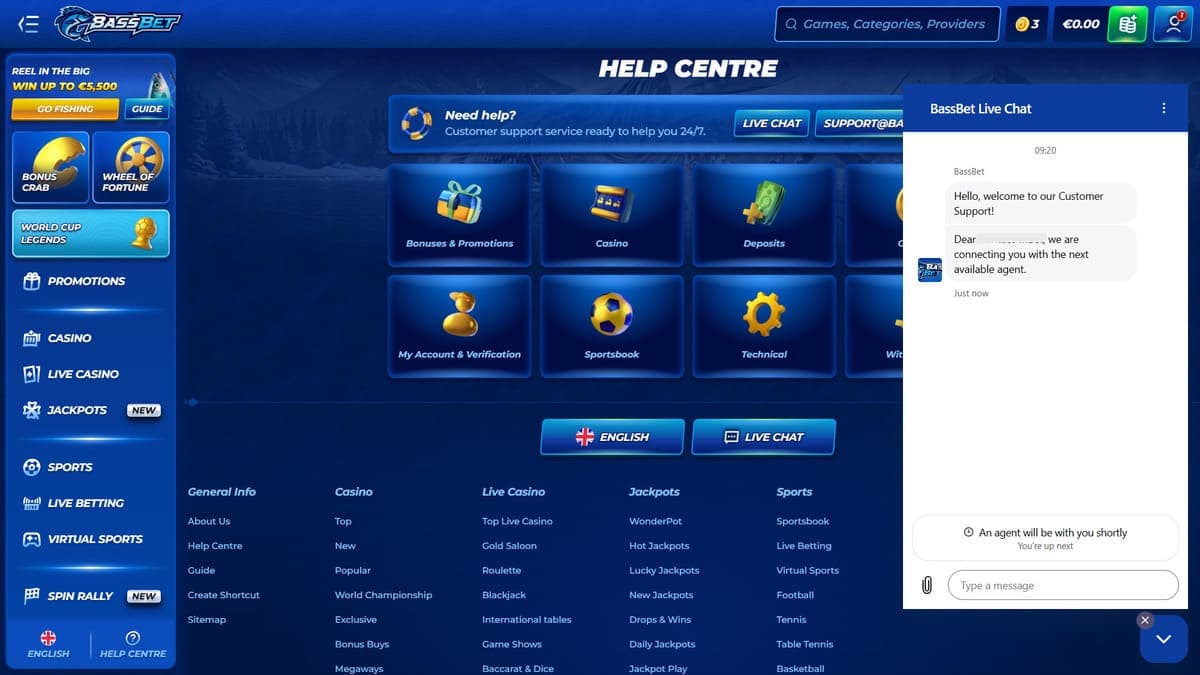 Help centre Bassbet Casino