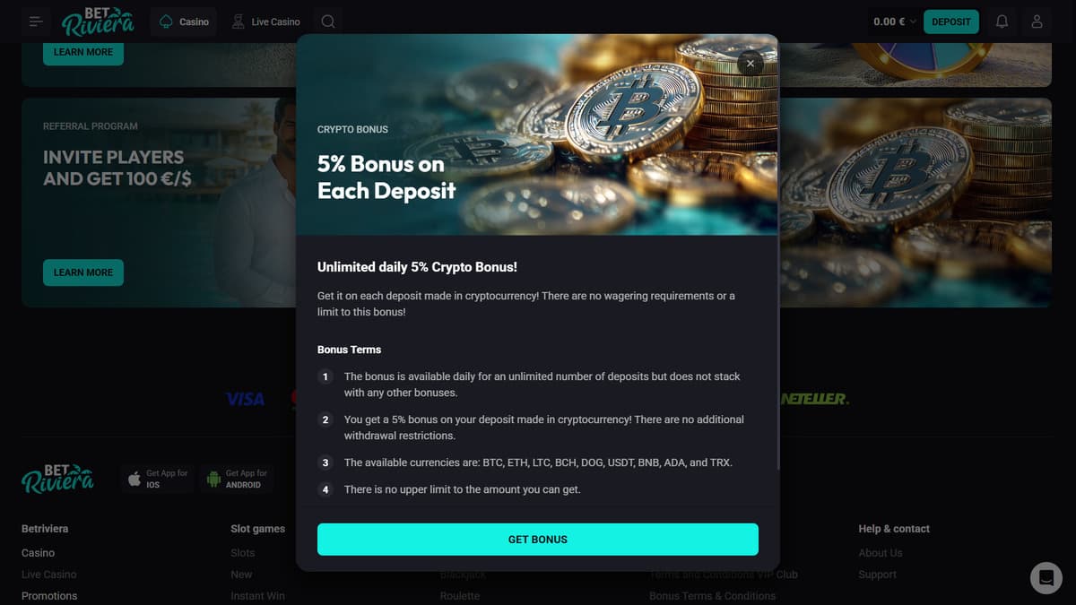 Crypto bonus Bet Riviera Casino