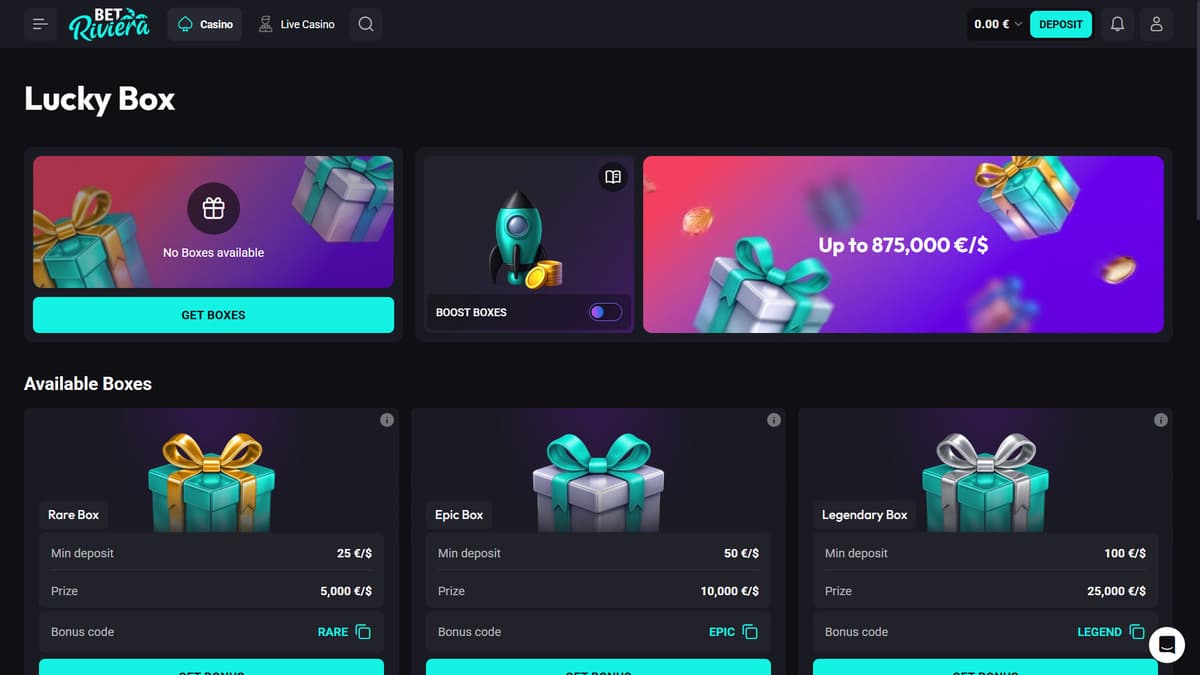 Lucky Box bonus Bet Riviera Casino