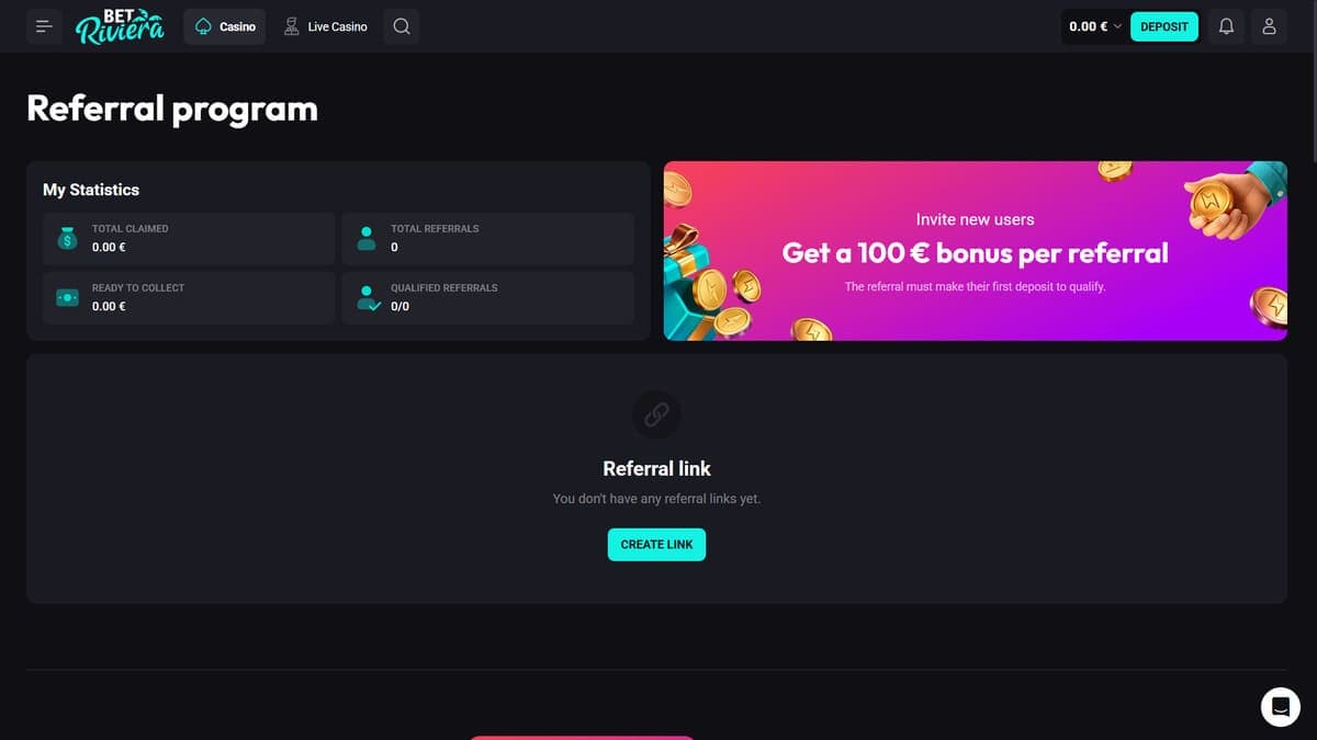 Referral program Bet Riviera Casino