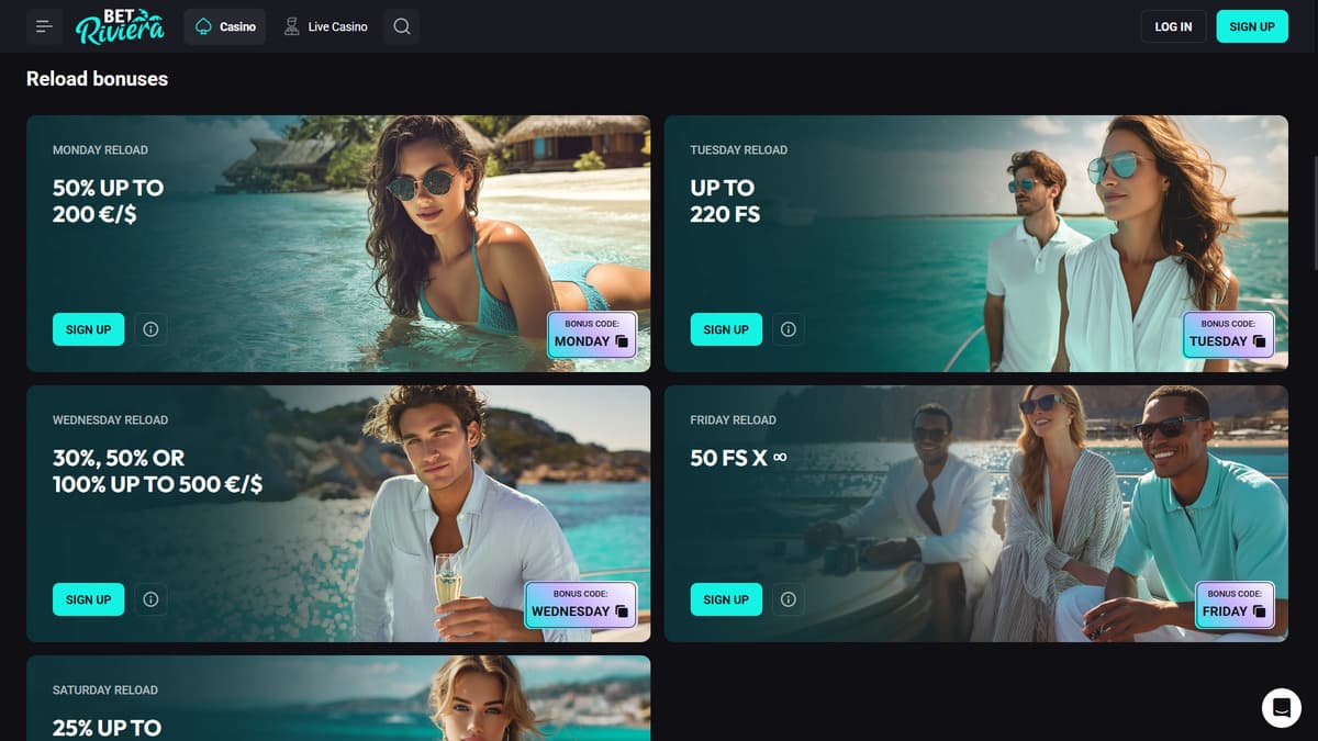 Reload bonus Bet Riviera Casino