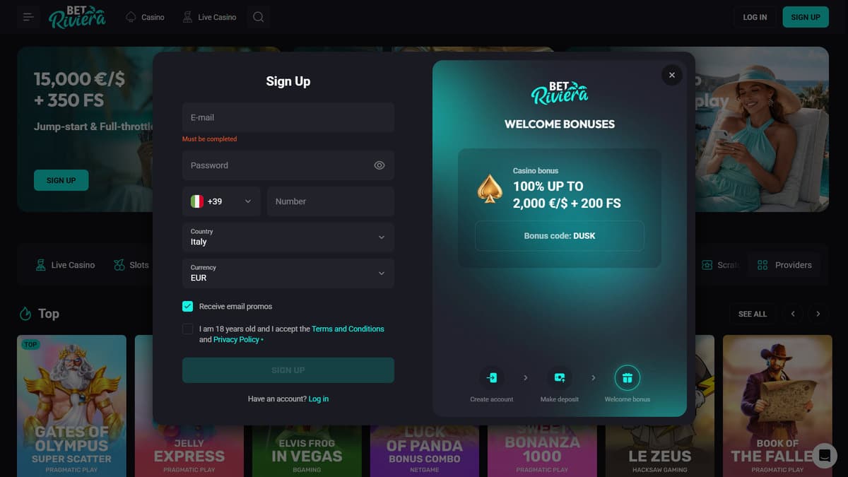 Sign up Bet Riviera Casino
