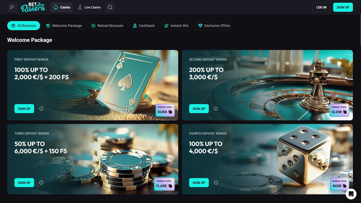 Welcome bonus Bet Riviera Casino