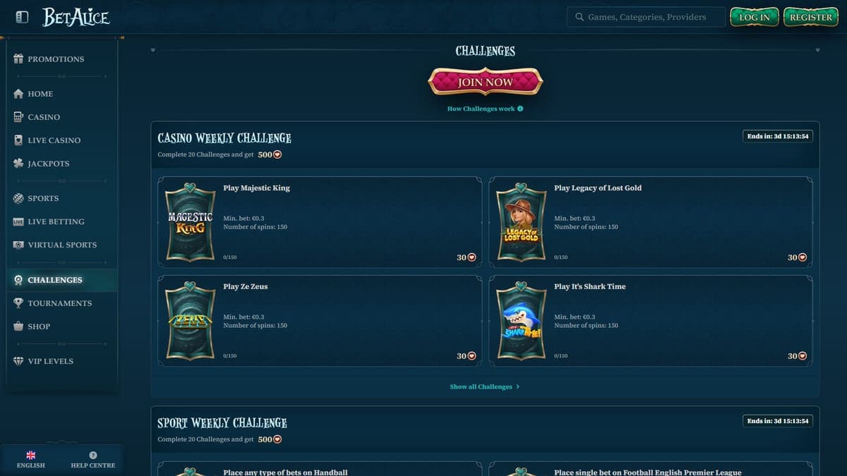 Challenges BetAlice Casino