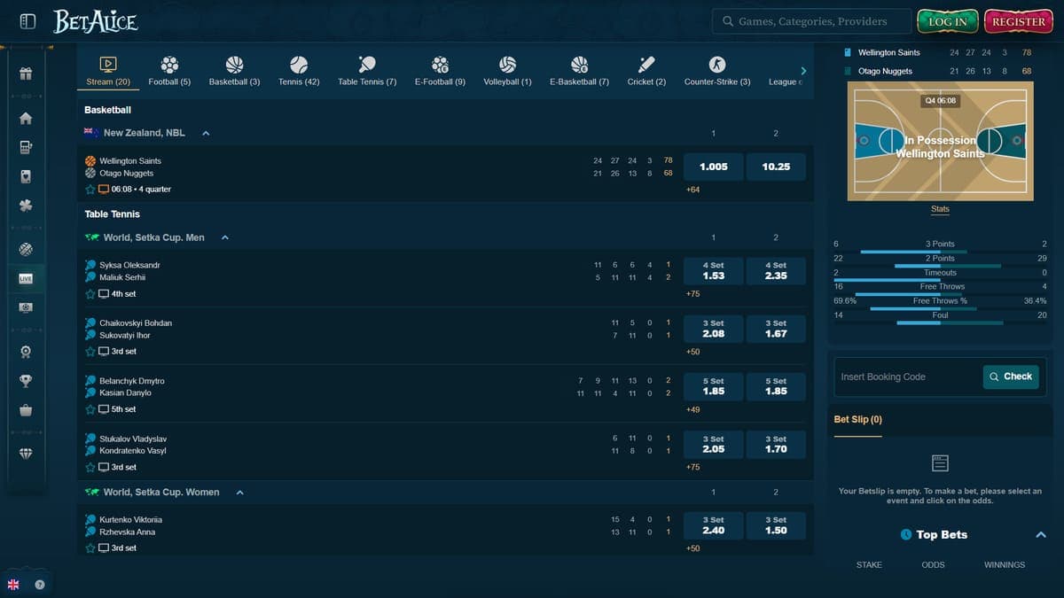 Live betting BetAlice Casino