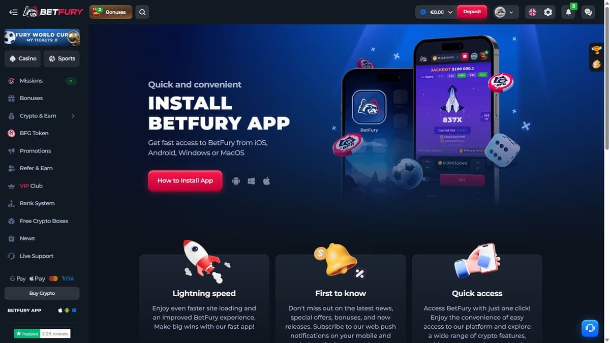 Mobile version Betfury