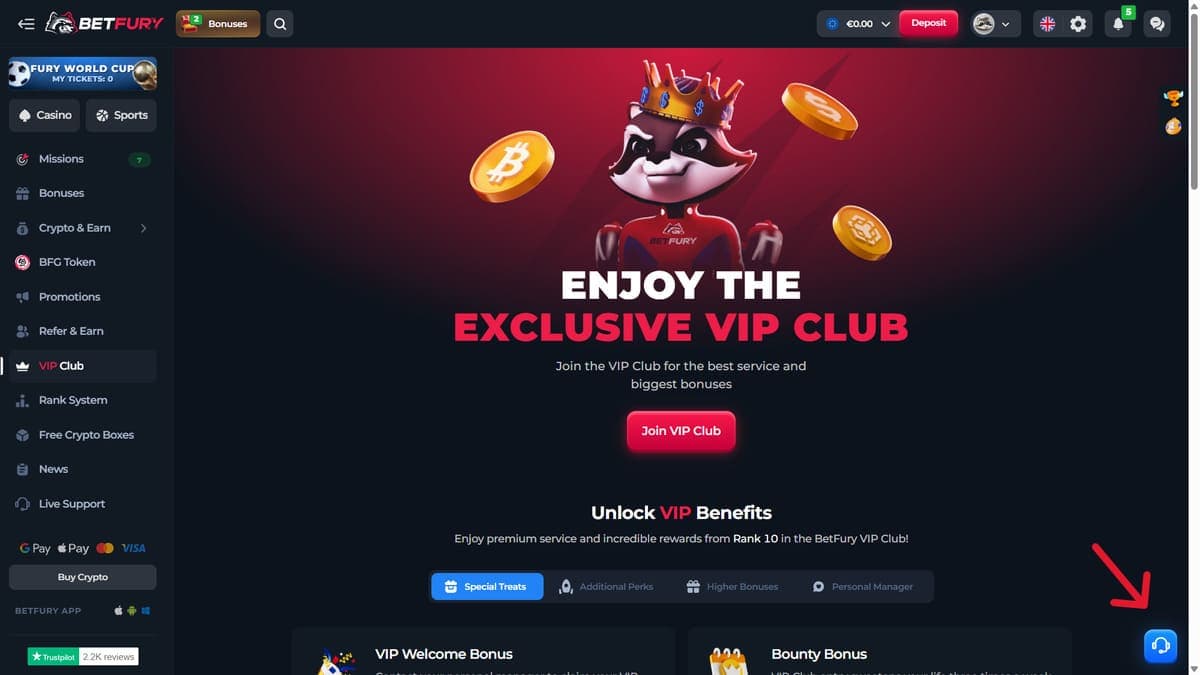 Live Chat button Betfury
