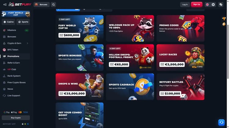 Bonuses and promotions Betfury casino